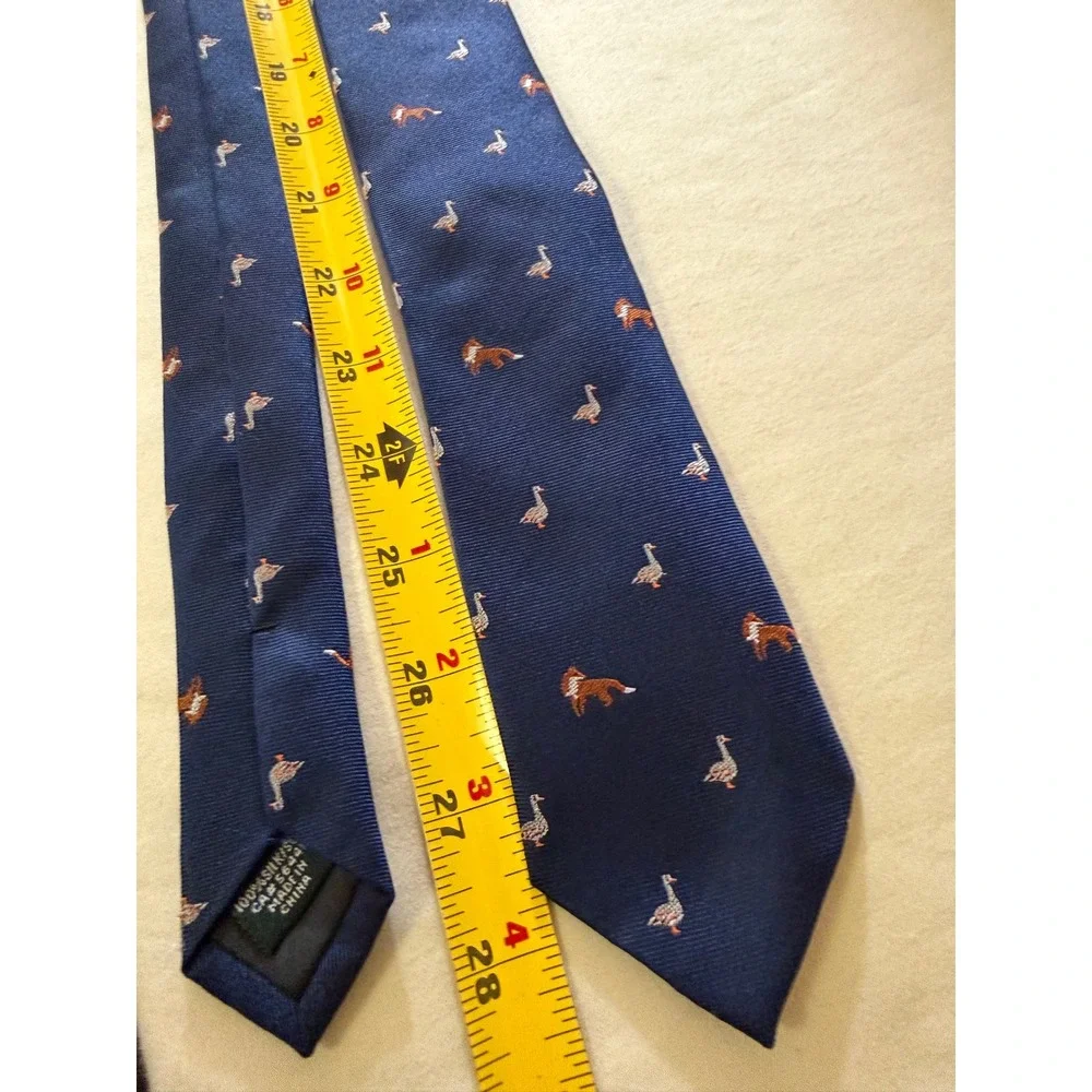 J.Crew Fox and Goose Silk Tie Men OS Navy Blue Animal Print